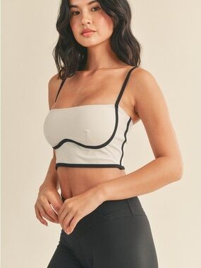 Ivory Sculpting Contrast-Trim Tank Crop Top